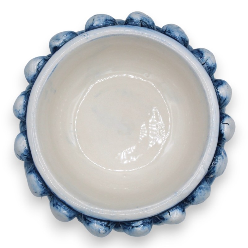 Vaso Mezza Pigna Caltagirone - Ø 12 e h 9 cm ca. (1Unità) Blu Anticato, decoro gambo casuale - 