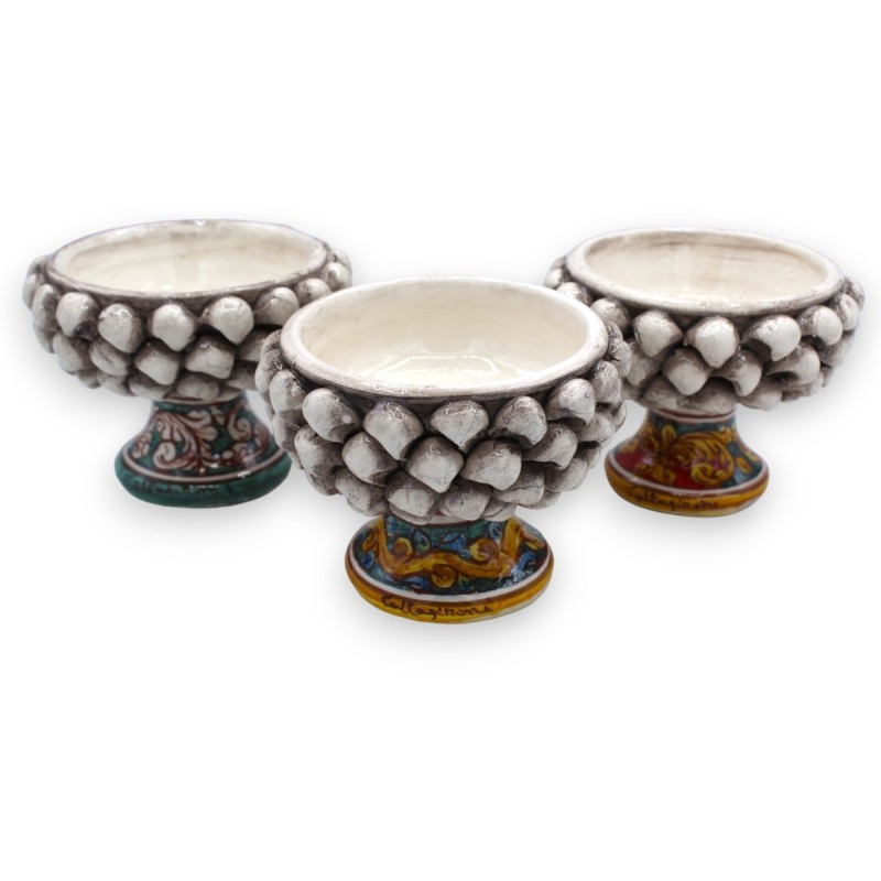 Caltagirone Mezza Pigna Vaas - Ø 12 en h 9 cm ca. (1st) Antiek Wit, willekeurige steeldecoratie - 