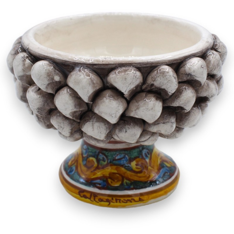 Vaso Mezza Pigna Caltagirone - Ø 12 e h 9 cm ca. (1Unità) Bianco Antico, decoro gambo casuale - 