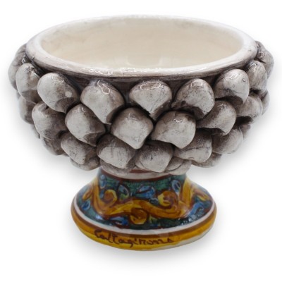 Jarrón Caltagirone Mezza Pigna - Ø 12 y h 9 cm aprox. (1 pieza) Blanco antiguo, decoración de tallo al azar. - 