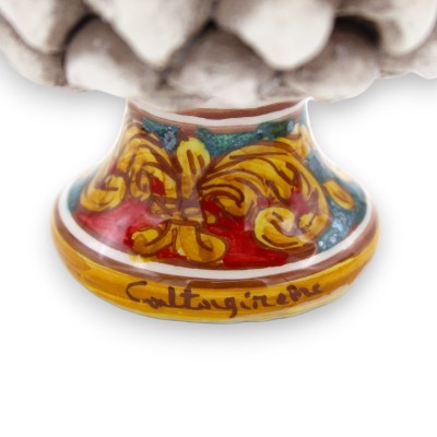 Caltagirone Mezza Pigna Vaas - Ø 12 en h 9 cm ca. (1st) Antiek Wit, willekeurige steeldecoratie - 