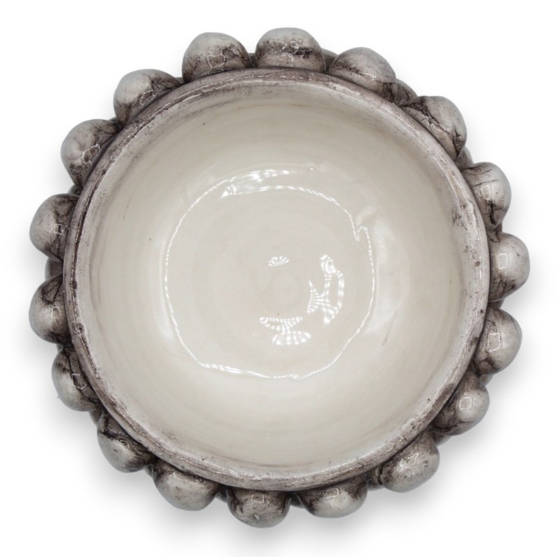 Caltagirone Mezza Pigna Vaas - Ø 12 en h 9 cm ca. (1st) Antiek Wit, willekeurige steeldecoratie - 