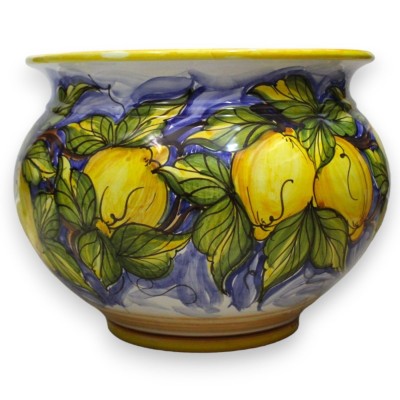 Cachepot Pot de fleurs sicilien en céramique, décoration citron sur fond bleu, avec différentes options de tailles (1pc)