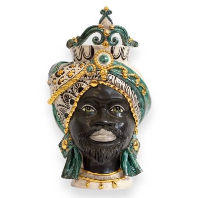 Sizilianische Moorköpfe (Paar), H ca. 50 cm. Caltagirone-Keramik, Matt Black Man, moderne Dekoration, Verderame, reines 