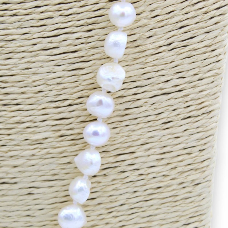 Naturpärlhalsband - L 85 cm ca. Med cameo med blommotiv och bambukorall - 