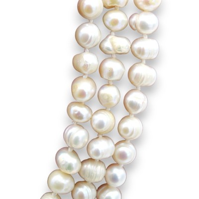 Collana Girocollo con 3 fili di Perle Naturali, L 45 cm ca. Susta in Acciaio. - 