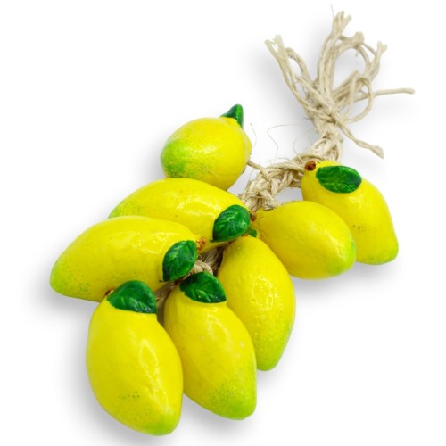 Treccia di paglia con 8 Limoni in Ceramica, da appendere - h 33 cm ca. -  2