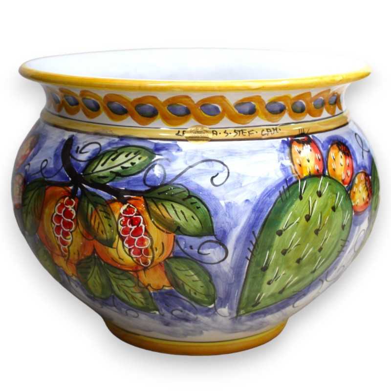 Cachepot Vaso per piante ceramica siciliana, decoro melagrane e ficodindia - in diverse opzioni misure (1pz) - 