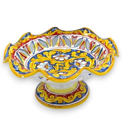 Alzata fruttiera Centrotavola smerlata e traforata, ceramica Caltagirone, 3 misure (1unità) barocco e floreale, fondo bl