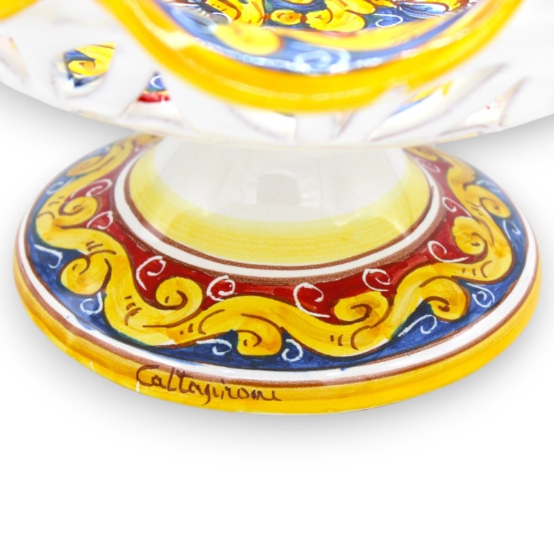 Alzata fruttiera Centrotavola smerlata e traforata, ceramica Caltagirone, 3 misure (1unità) barocco e floreale, fondo bl