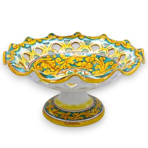 Suporte de frutas central perfurado em cerâmica Caltagirone, com 3 opções de tamanho (1 unidade) amarelo barroco, verdet
