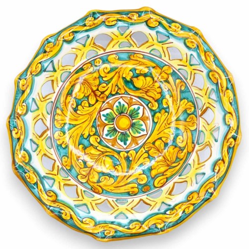 Suporte de frutas central perfurado em cerâmica Caltagirone, com 3 opções de tamanho (1 unidade) amarelo barroco, verdet 2
