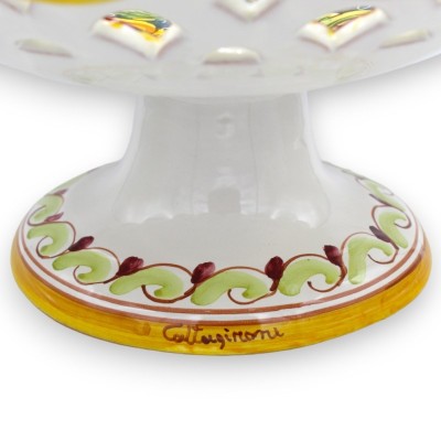 Frutero Centro de mesa perforado de cerámica Caltagirone, 3 opciones de tamaño (1ud) barroco amarillo-verde, fondo azul 