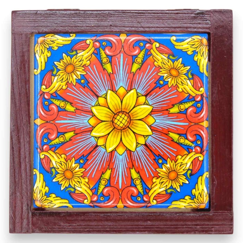 Coffret en bois avec application de carreaux de majolique sicilienne - 12,5x4h cm - 