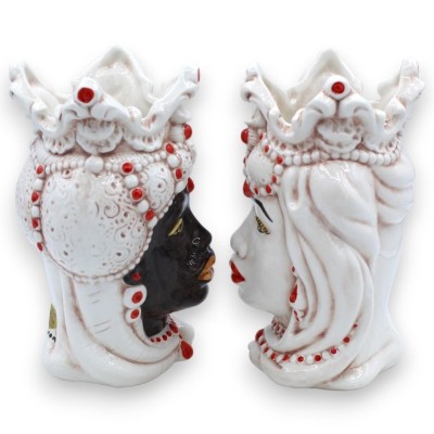 Par de cabeças mouriscas de cerâmica de Caltagirone - aprox. 18 cm de altura. Emiri, com detalhes em vermelho. MD7 - 