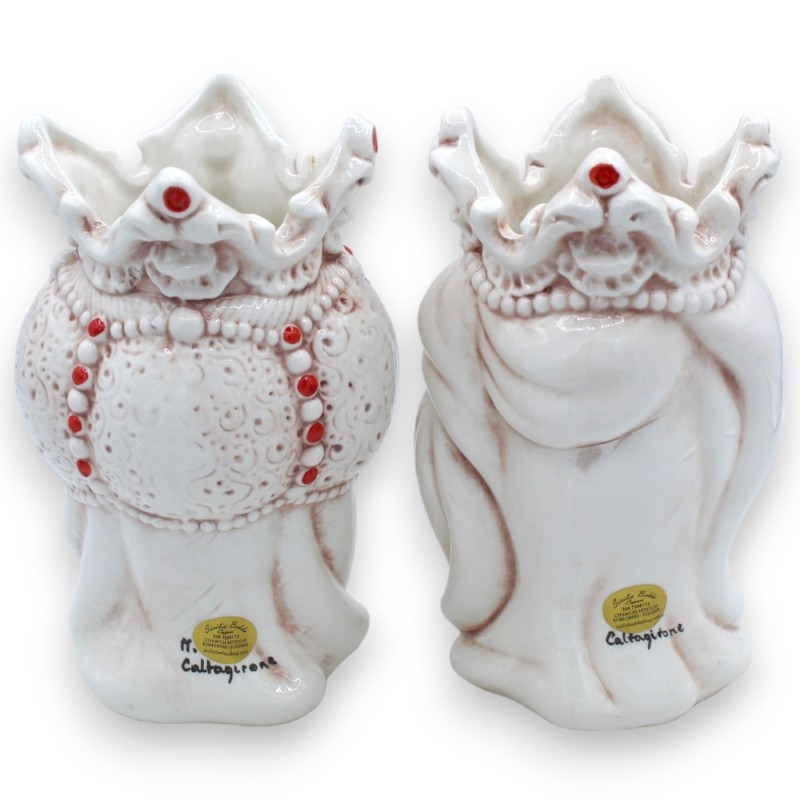 Paire de têtes mauresques en céramique de Caltagirone – environ 18 cm de hauteur. Émirienne, avec détails rouges. MD7 - 