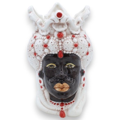 Par de cabeças mouriscas de cerâmica de Caltagirone - aprox. 18 cm de altura. Emiri, com detalhes em vermelho. MD7 - 