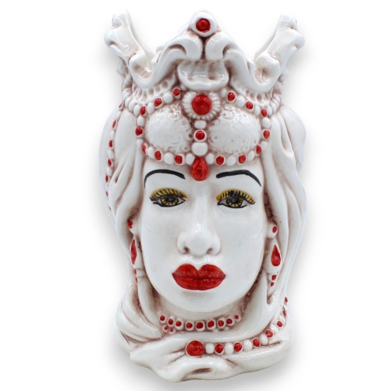 Par de cabeças mouriscas de cerâmica de Caltagirone - aprox. 18 cm de altura. Emiri, com detalhes em vermelho. MD7 - 