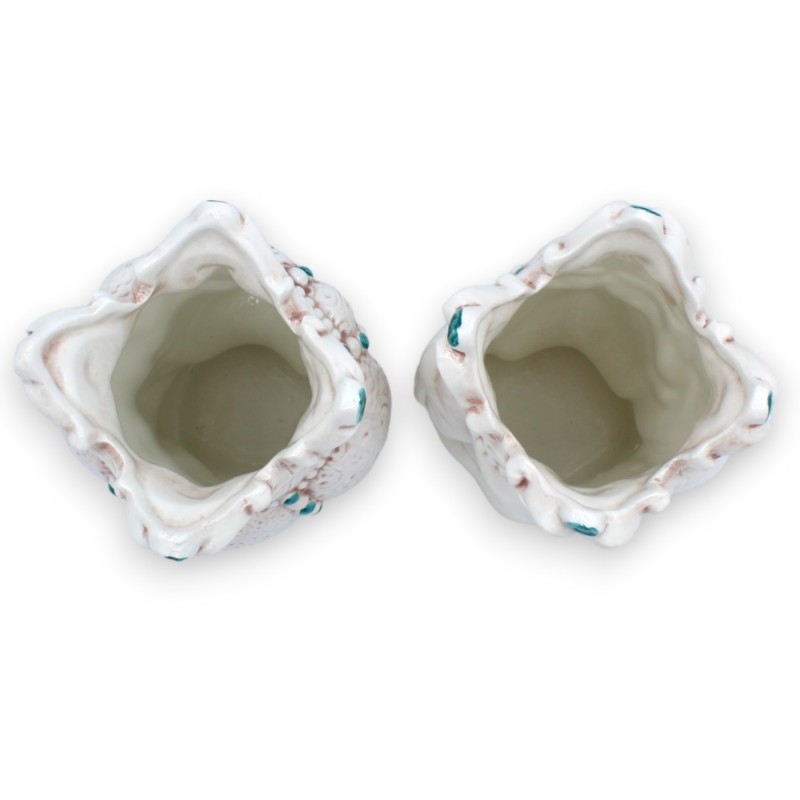 Paire de têtes mauresques en céramique de Caltagirone – environ 18 cm de hauteur. Émirienne, avec détails verts. MD10 - 