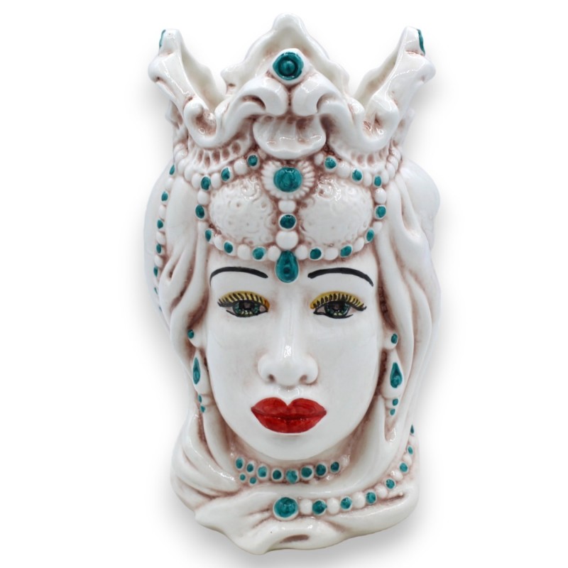 Paire de têtes mauresques en céramique de Caltagirone – environ 18 cm de hauteur. Émirienne, avec détails verts. MD10 - 