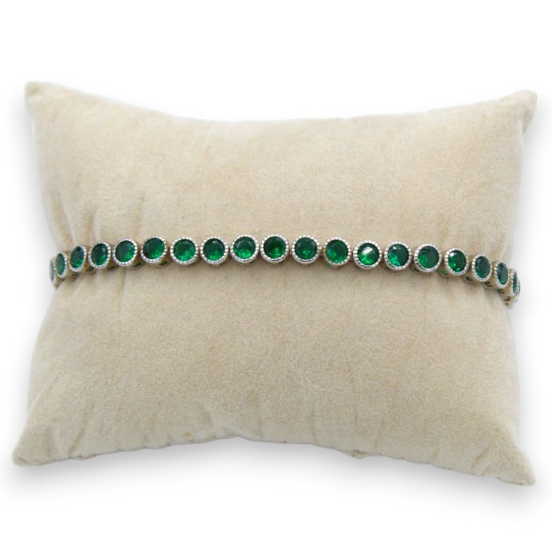 Tennisarmband aus 925er Silber mit rundem Glied, smaragdgrünem Zirkonia, Länge ca. 20 cm. - 