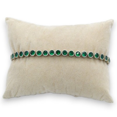 Pulsera de tenis en plata 925 con eslabón redondo, circonita verde esmeralda, L 20 cm aprox. - 