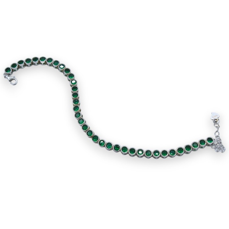 Tennisarmband aus 925er Silber mit rundem Glied, smaragdgrünem Zirkonia, Länge ca. 20 cm. - 