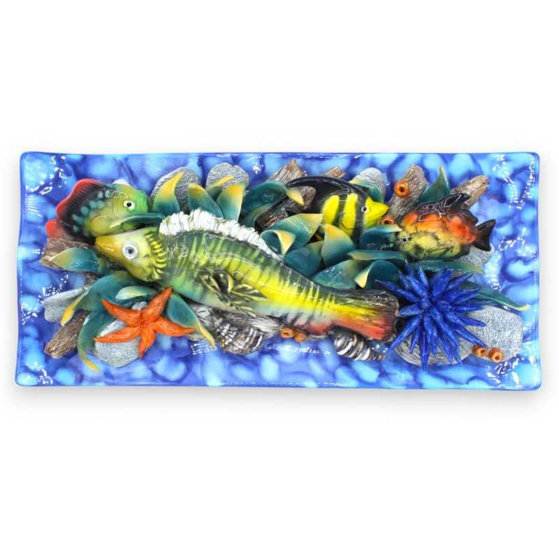 Panel med Seascape i fin keramik - L 48 x h 20 x 9 cm ca. - 