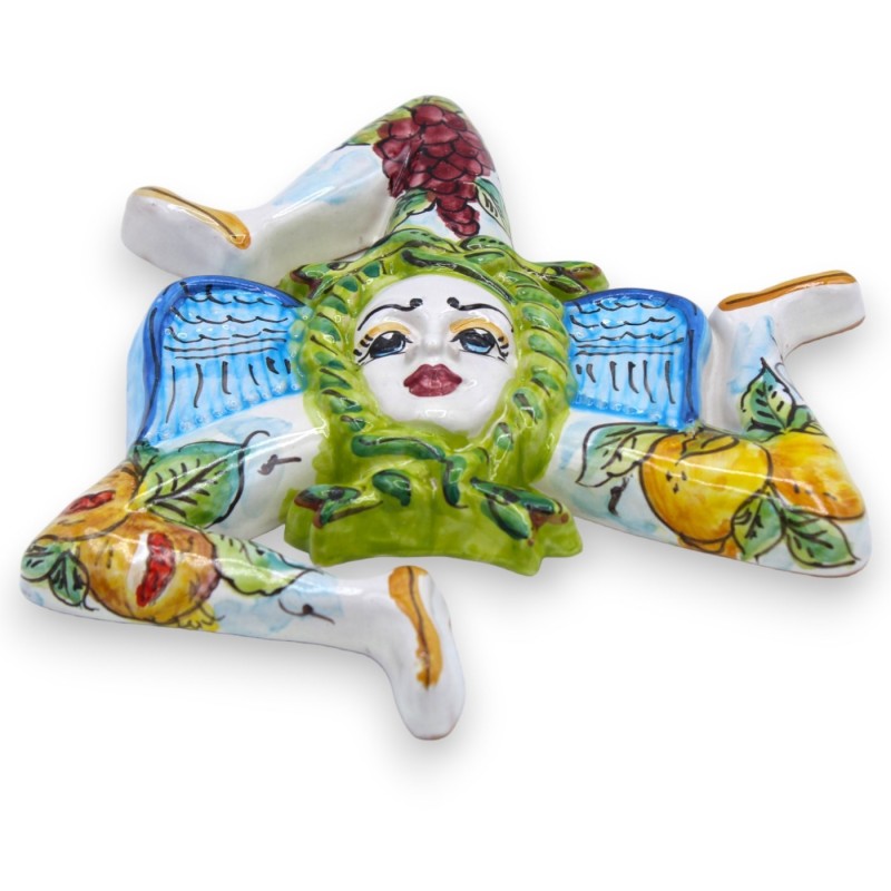 Trinacria em cerâmica siciliana - h 22 x 22 cm aprox. decoração Uvas, Limões e Romãs - 