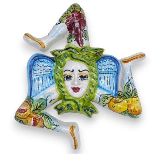 Trinacria in Siciliaans keramiek - h 22 x 22 cm ca. decoratie Druiven, Citroenen en Granaatappels - 