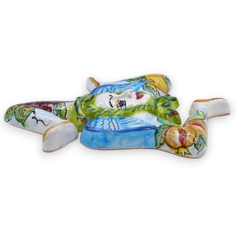 Trinacria em cerâmica siciliana - h 22 x 22 cm aprox. decoração Uvas, Limões e Romãs - 