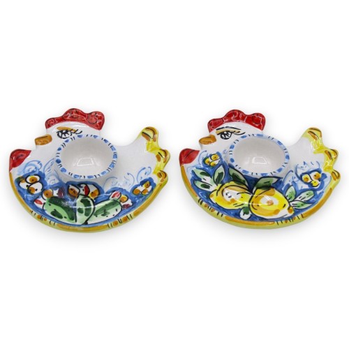 Caltagirone Keramik-Eierbecher Henne – L 13 x 13 cm ca. (1 Stück) mit 3 Farboptionen und zufälliger Dekoration -  2