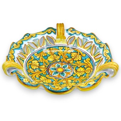 Bågat och perforerat mittstycke i Caltagirone keramik Ø 38 cm ca. klassisk barock dekoration och blomma - 