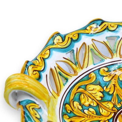 Bågat och perforerat mittstycke i Caltagirone keramik Ø 38 cm ca. klassisk barock dekoration och blomma - 