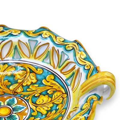 Bågat och perforerat mittstycke i Caltagirone keramik Ø 38 cm ca. klassisk barock dekoration och blomma - 