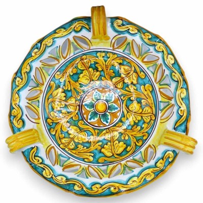 Bågat och perforerat mittstycke i Caltagirone keramik Ø 38 cm ca. klassisk barock dekoration och blomma - 