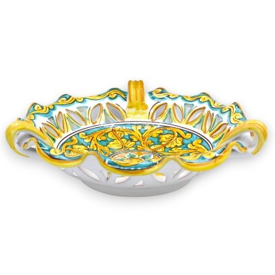 Bågat och perforerat mittstycke i Caltagirone keramik Ø 38 cm ca. klassisk barock dekoration och blomma - 