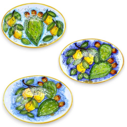 Plateau de service ovale en céramique sicilienne L 37 x 25 cm environ. (1pc) dans diverses options de décoration - 