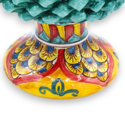 Cono de pino siciliano en cerámica Caltagirone con 3 opciones de tamaño (1 pieza) Verdigris, tallo decorado con cola de  2