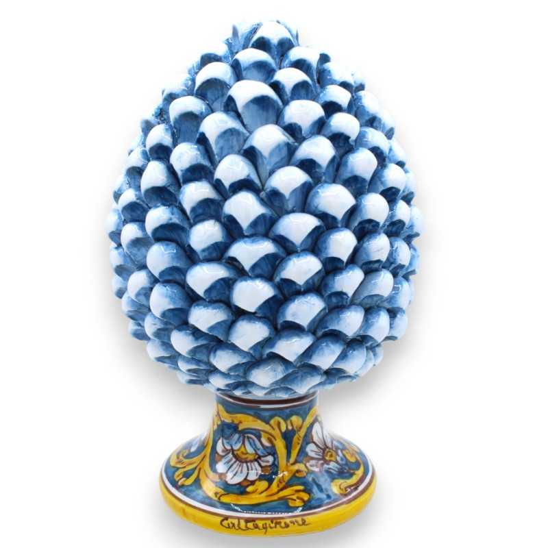 Pigna Siciliana in Ceramica Caltagirone con 2 opzioni dimensione (1pz) Blu Anticato, Gambo decoro barocco e fiore - 