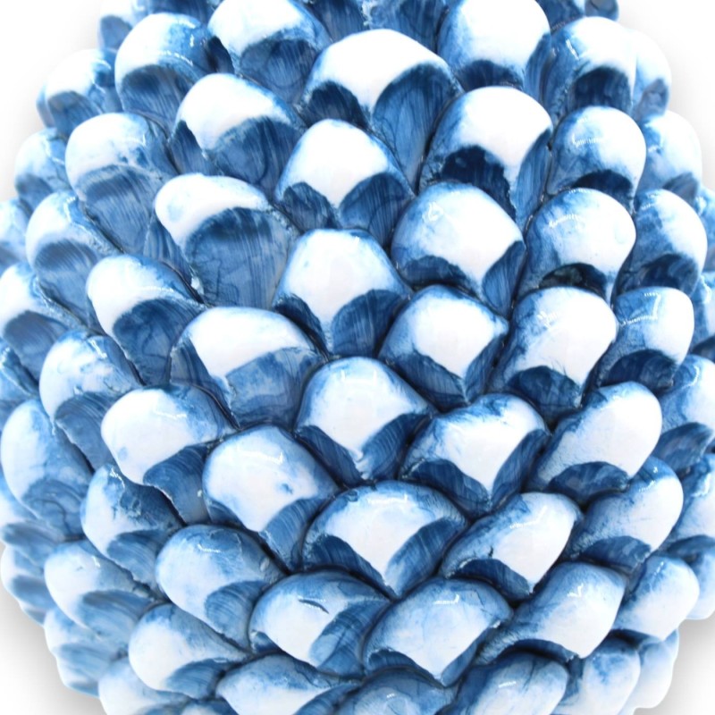 Pomme de Pin Sicilienne en Céramique de Caltagirone avec 2 options de taille (1pc) Bleu Antique, tige et fleur de décora