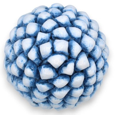 Pomme de Pin Sicilienne en Céramique de Caltagirone avec 2 options de taille (1pc) Bleu Antique, tige et fleur de décora