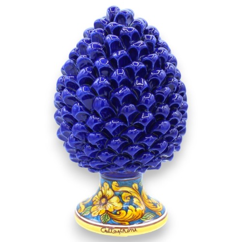 Siciliaanse dennenappel in Caltagirone-keramiek met 3 maatopties (1pc) Kobaltblauwe barok en bloemendecoratiestam - 