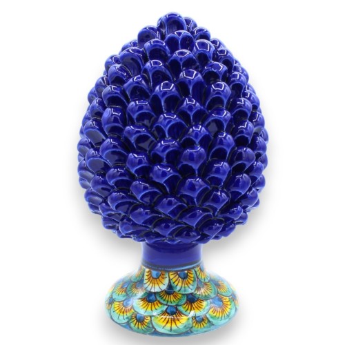 Pinha siciliana em cerâmica Caltagirone com 3 opções de tamanho (1 unidade) Azul cobalto, haste decorativa de cauda de p