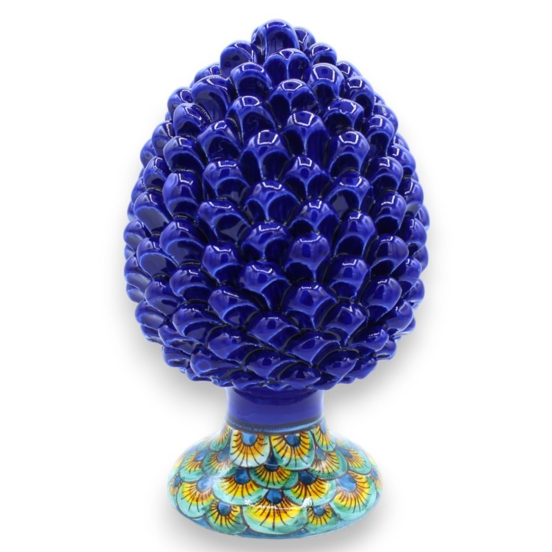 Cône de pin sicilien en céramique de Caltagirone avec 2 options de taille (1pc) bleu cobalt, tige avec décoration en que