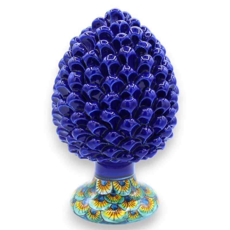 Szyszka sycylijska z ceramiki Caltagirone z 3 opcjami rozmiaru (1 szt.) Błękit kobaltowy, łodyga z dekoracją pawia - 