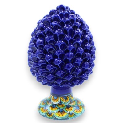 Cono de pino siciliano en cerámica Caltagirone con 3 opciones de tamaño (1pc) Azul cobalto, tallo de decoración de cola 