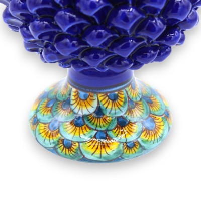 Sicilian Pine Cone in Caltagirone Ceramic with 3 size options (1pc) Cobalt Blue, Peacock tail decoration stem - 