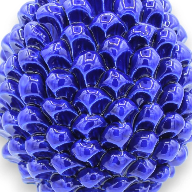 Pinha siciliana em cerâmica Caltagirone com 3 opções de tamanho (1 unidade) Azul cobalto, haste decorativa de cauda de p