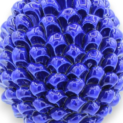 Sicilian Pine Cone in Caltagirone Ceramic with 3 size options (1pc) Cobalt Blue, Peacock tail decoration stem - 